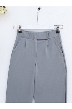 بنطلون قماش بأرجل أنبوبية مع تفاصيل خصر فيلكرو -اللون الرمادي