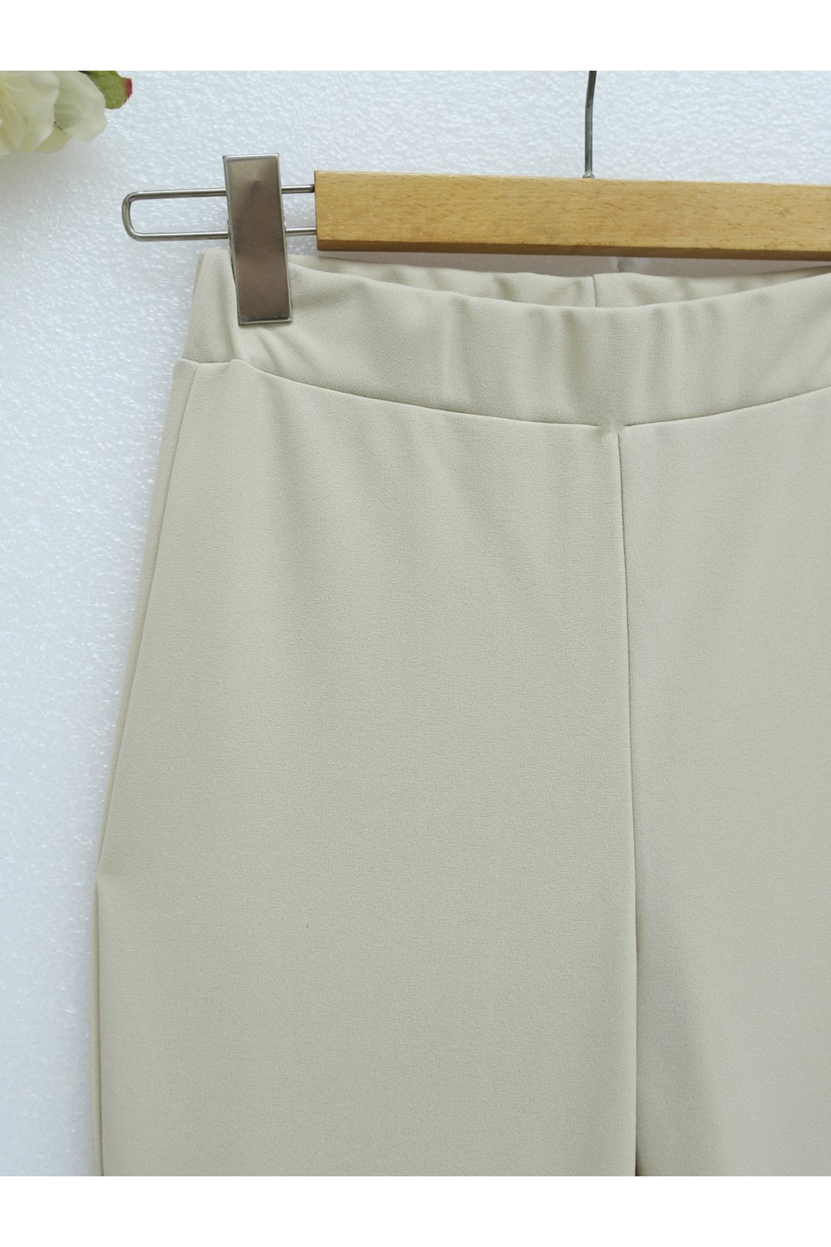 İthal Kumaş İspanyol Paça Pantolon -Bej
