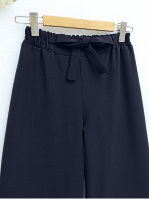 Duble Kumaş Beli Kuşaklı Bol Paça Pantolon -Laci