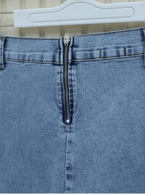 Fermuarlı Kemerli Kot Etek -Buz Mavi