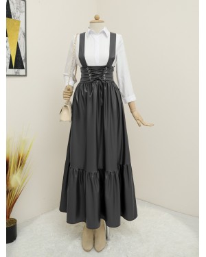 Tie Waist and Piece Skirt Salopet -Black