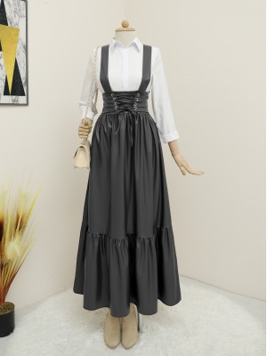 Tie Waist and Piece Skirt Salopet -Black