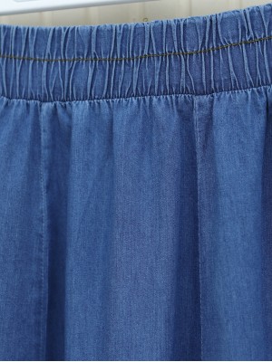 Beli Lastikli Parça Kumaş Kot Etek -İndigo