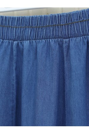 Elastic Waist Piece Fabric Denim Skirt -İndigo