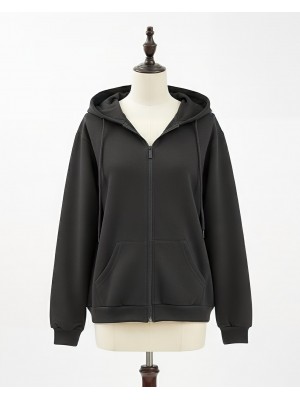 Hooded Zippered Pocketed Combed Cotton Sweater -Black