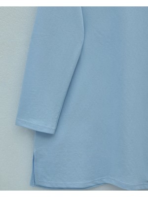 Yuvarlak Yaka Yırtmaçlı Salaş Penye Tunik -Bebe Mavi