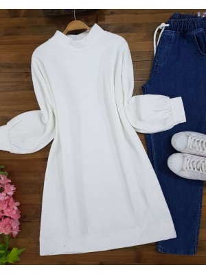 Boğazlı Üç İplik Polar -Beyaz