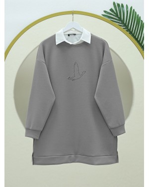 سترة أوسيهو المزخرفة بنقشة الطيور -رمادي فاتح