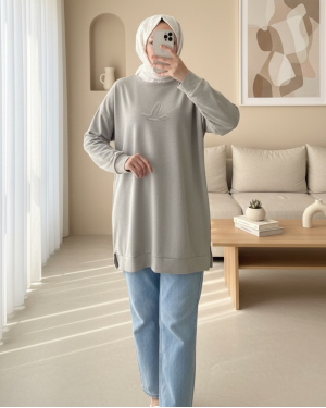 سترة أوسيهو المزخرفة بنقشة الطيور -رمادي فاتح