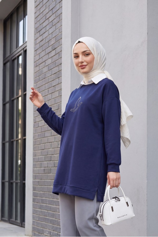 Kuş Desenli Taşlı Oysho Tunik   -Laci