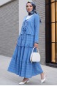 Front Tied Scallop Skirted Suit -Blue