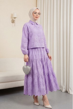 Fisto Detaylı Etekli Takım  -Lila