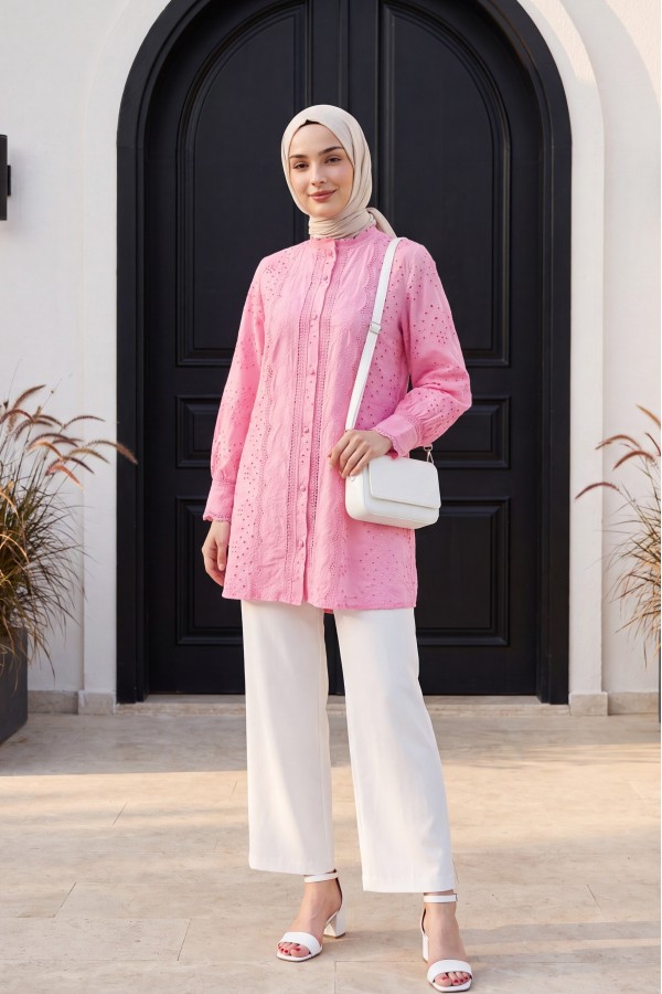 Lace Collar and Sleeve Button -Pink