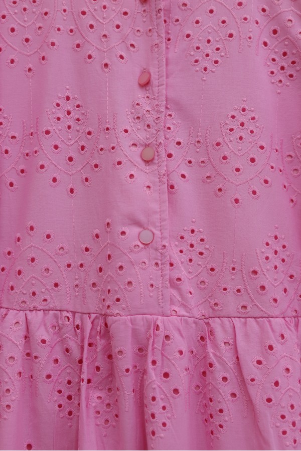 Half-Buttoned Lace Detail Waist Dress -Pink