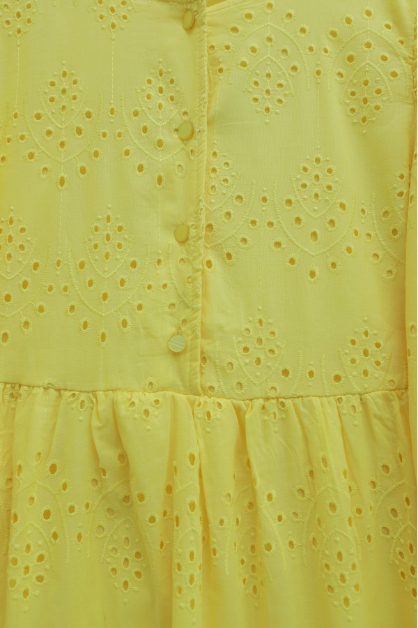 Half-Buttoned Lace Detail Waist Dress -Yellow
