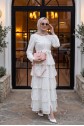 Full-Length Buttoned, Belted, Lined, Layered Chiffon Dress -White