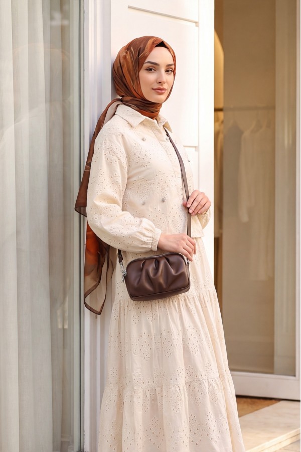 Skirted Suit with Scallop Detail - Beige