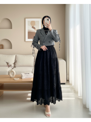 Fisto İşlemeli Katlamalı Etek -Siyah