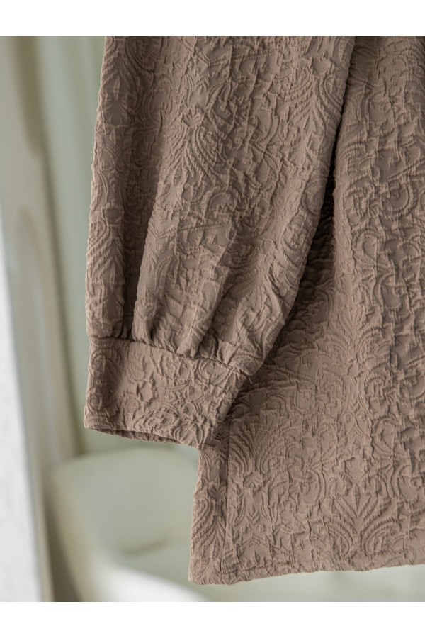 Front Stoned Button Detailed Pieced Back Zippered Tunic -Light coffee