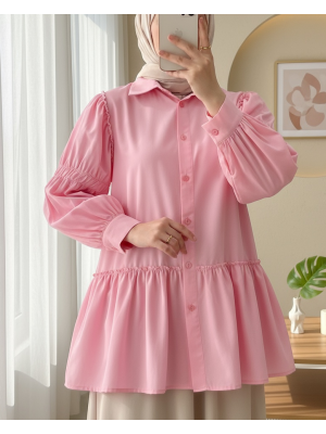 Koldan Büzgülü Fırfır Detaylı Gömlek -Pembe