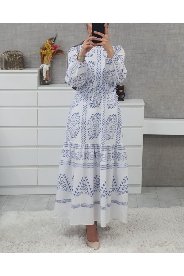 Tunnel Lace Long Dress -White
