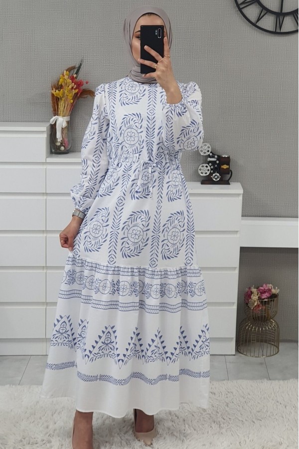 Tunnel Lace Long Dress -White