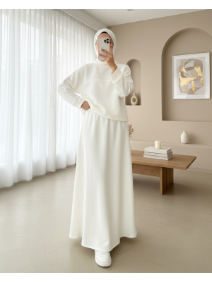 Üç İplik Şardonlu Etekli Takım -Ekru