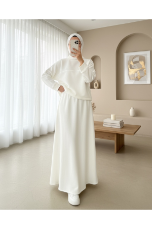 Üç İplik Şardonlu Etekli Takım -Ekru