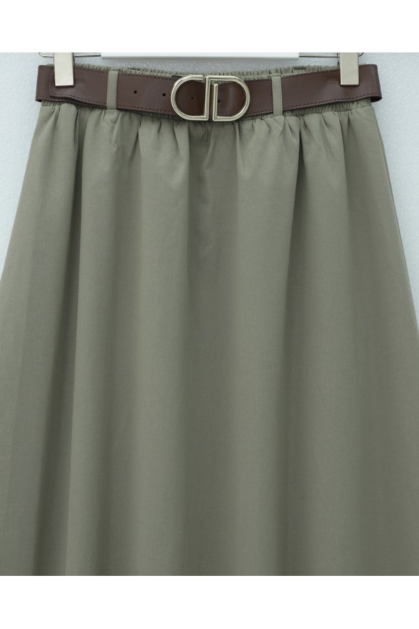 Etek Ucu Dikiş Detaylı Beli Lastikli Astarlı İthal Soft Gabardin Etek -Çağla Y.