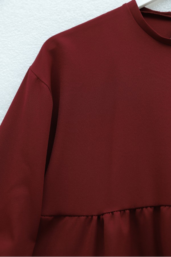 Long Double Dress with Lace-Up Sleeves -Maroon