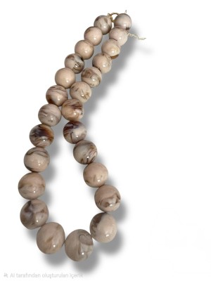 Acrylic Ball Necklace with Marble Pattern -Light coffee