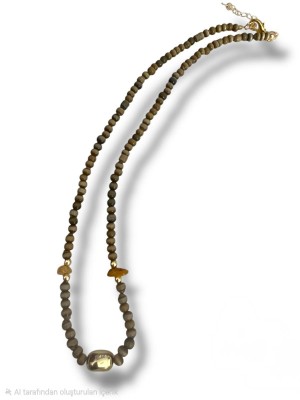 Gold Detailed Tiger Eye Necklace -Cinnamon