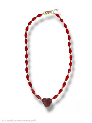 Crystal Cut Heart Necklace -Maroon