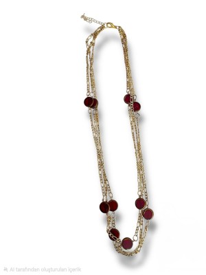 Round Diamond Three Chain Necklace -Maroon