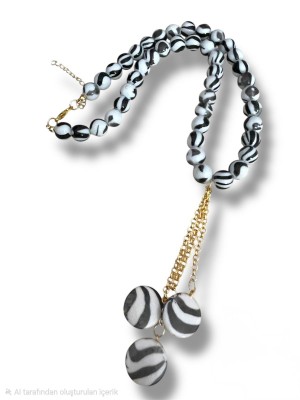 Zebra Pattern Round Stone Necklace -Color