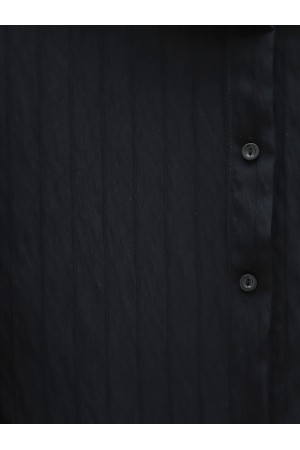 Classic Collar Button-Down Oval Cut Shirt -Black