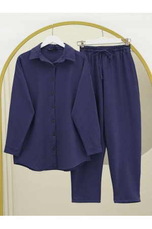 Boydan Düğmeli Pantolon Gömlek Keten Takım -Laci