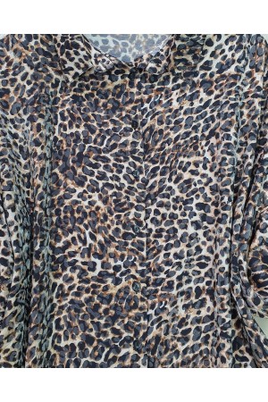 Leopard Pattern Buttoned Oval Cut Shirt -Leopard