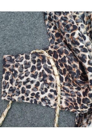 Leopard Pattern Buttoned Oval Cut Shirt -Leopard