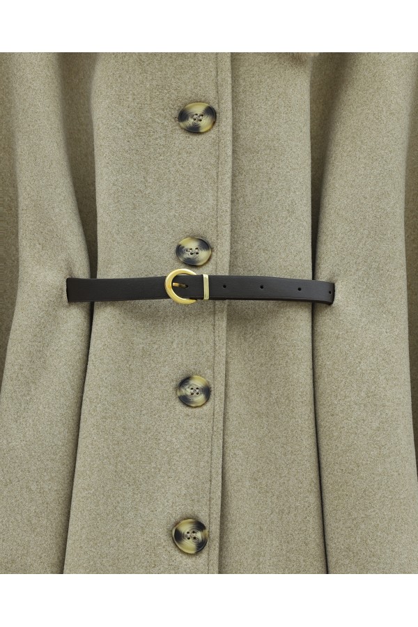 Fur Collar, Belted Waist, Buttoned Cashmere Poncho -Light Mink