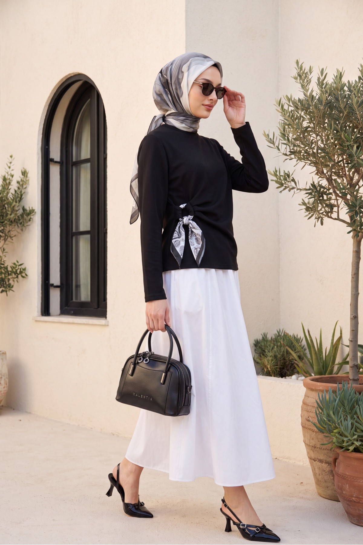 Oysho Blouse with Side Scarf Tie Detail -Black