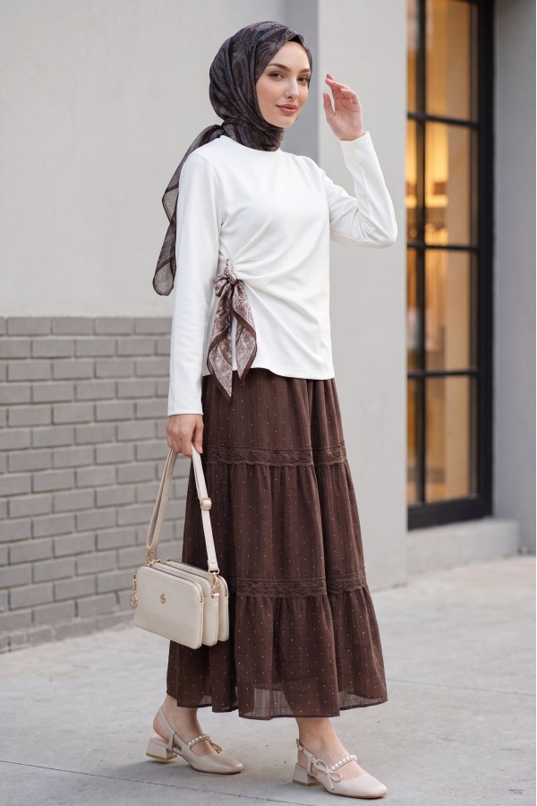 Oysho Blouse with Side Scarf Tie Detail  -Ecru