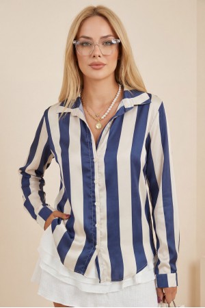 Boydan Düğmeli Arkası Uzun Saten Gömlek  -Laci