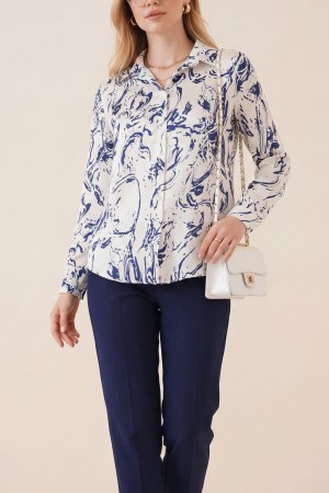 Sulu Desen Saten Gömlek -Laci