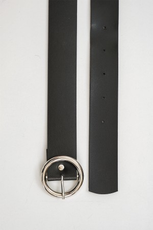 Women's Black Faux Leather Belt with Buckle 010124