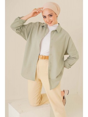 103901 Oversize Basic Tesettür Gömlek - A.Haki