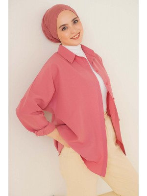 103901 Oversize Basic Tesettür Gömlek - Gül Kurusu
