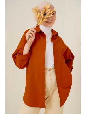 103901 Oversize Basic Tesettür Gömlek - Kiremit