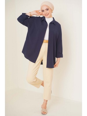 103901 Oversize Basic Tesettür Gömlek - Lacivert