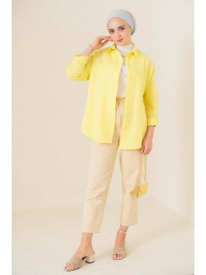 103901 Oversize Basic Tesettür Gömlek - Sarı